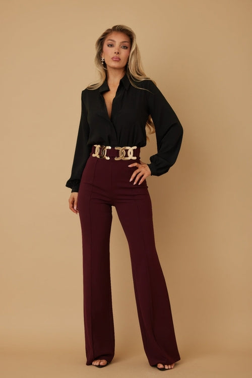 High Waist Fashion Pants - Maroon