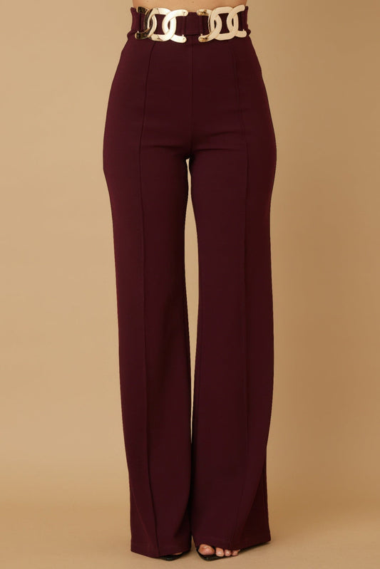 High Waist Fashion Pants - Maroon