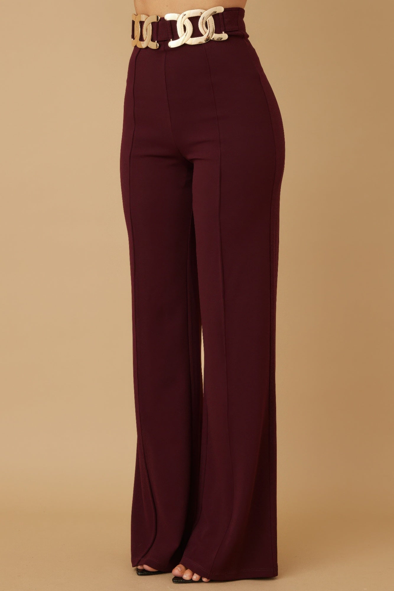 High Waist Fashion Pants - Maroon