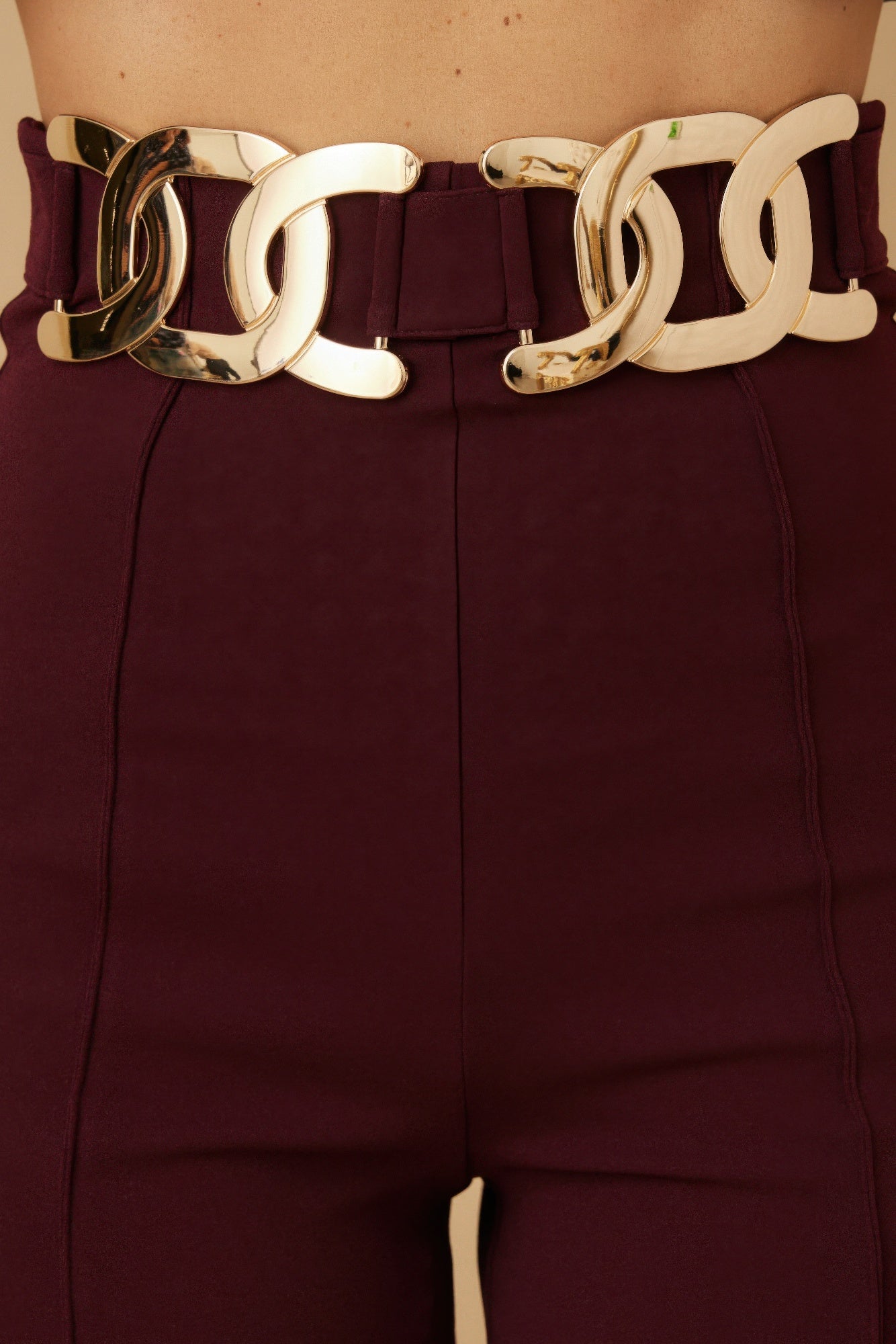 High Waist Fashion Pants - Maroon