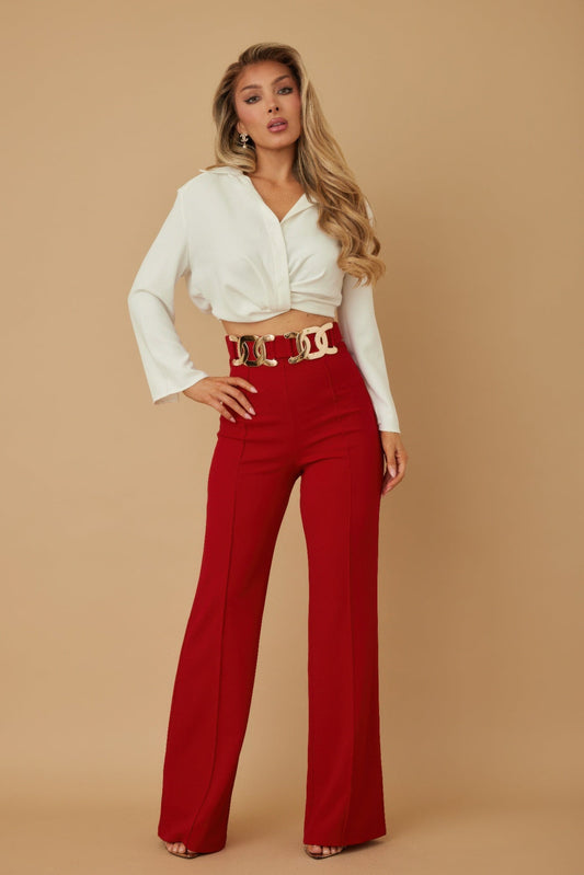 High Waist Fashion Pants - Red